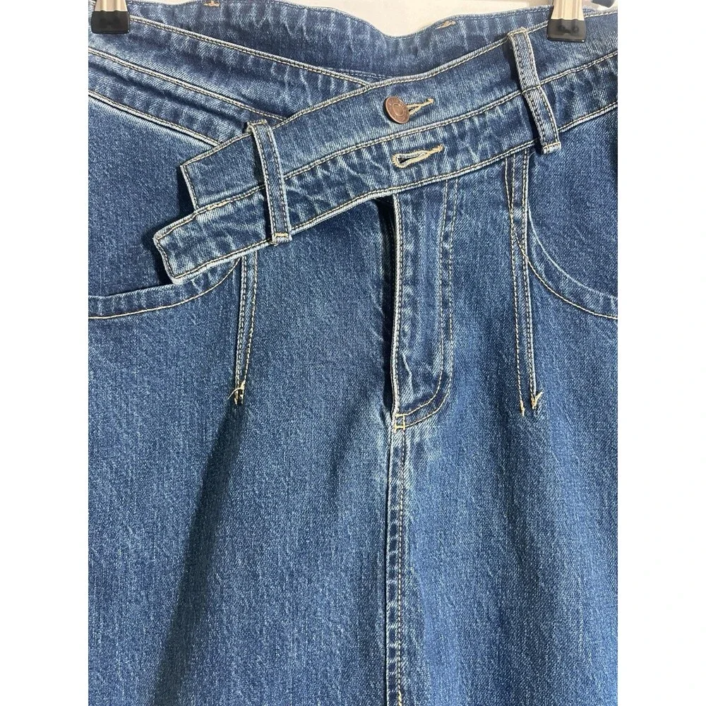 Anthro Pilcro Woman's 8 Denim Skirt Button Front Midi Med Wash Double Waist